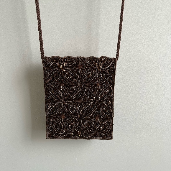 Handbags - Elegant Brown Beaded Crossbody Bag